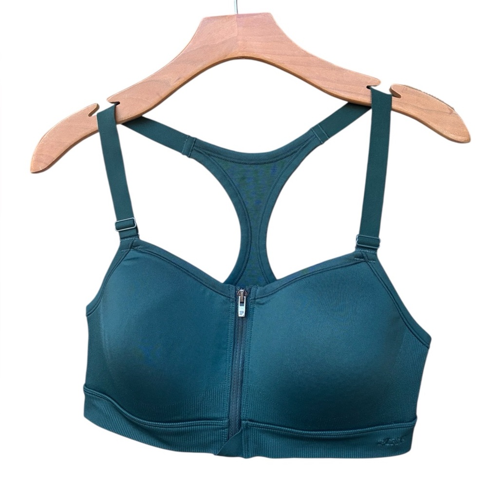 PINK Victoria’s Secret Front Zip Sports Bra Racerback Deep Green Size L